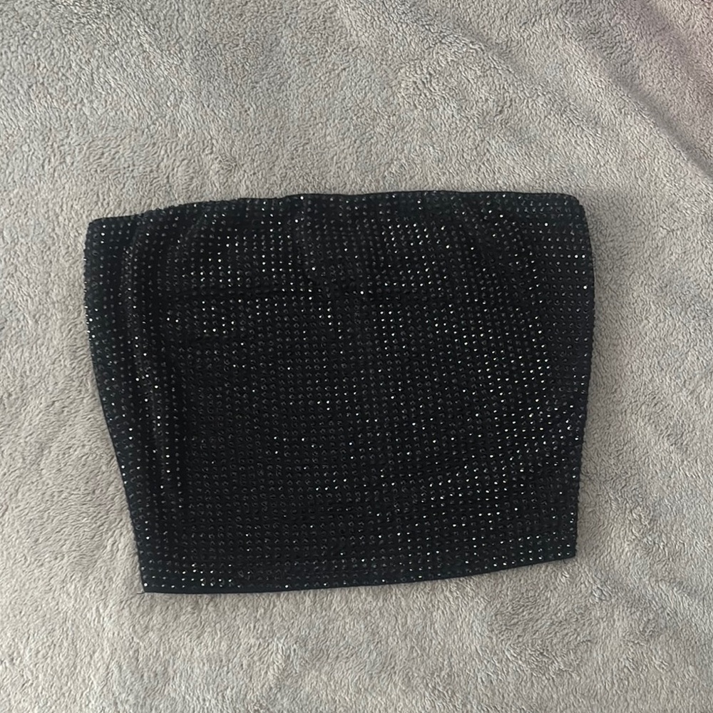 Black Rhinestone Crop Top